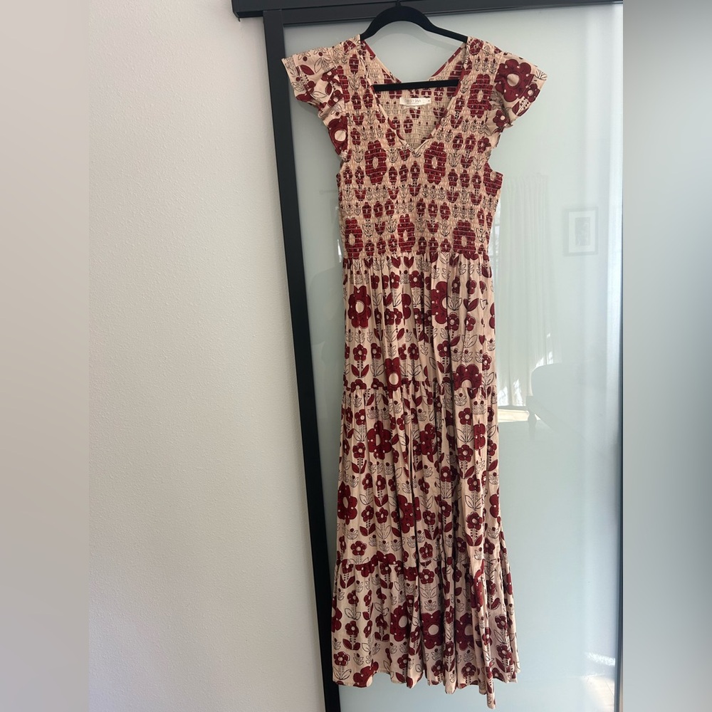 Floral Red and Cream Maxi Dress